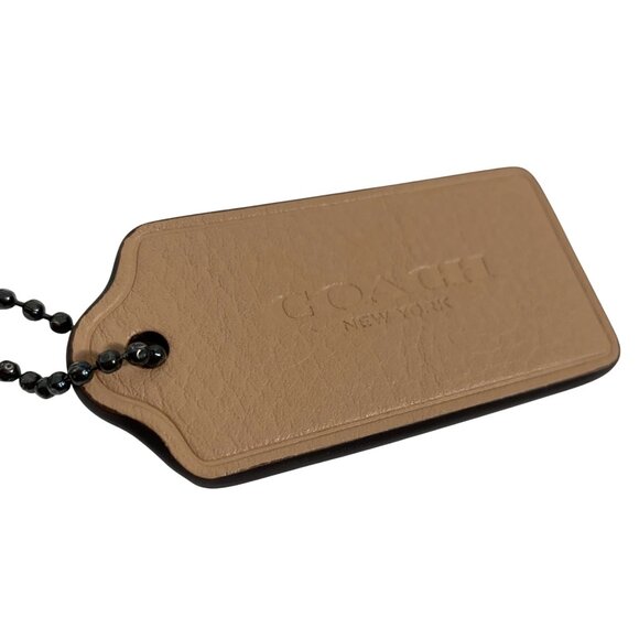 COACH New York Replacement Hang Tag Key Fob Bag Charm Beige Gunmetal Ball Chain - Picture 2 of 6